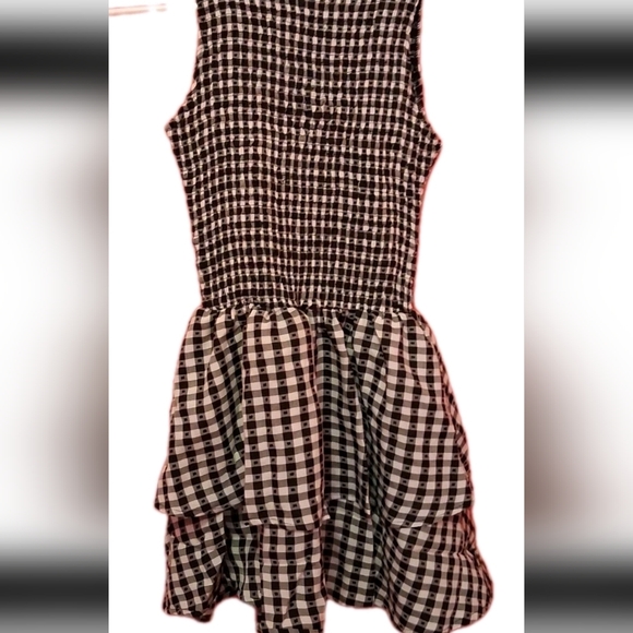 Black & White Gingham Smocked Mini Dress – Tiered Ruffle Skirt - BRAND NEW - Picture 7 of 9